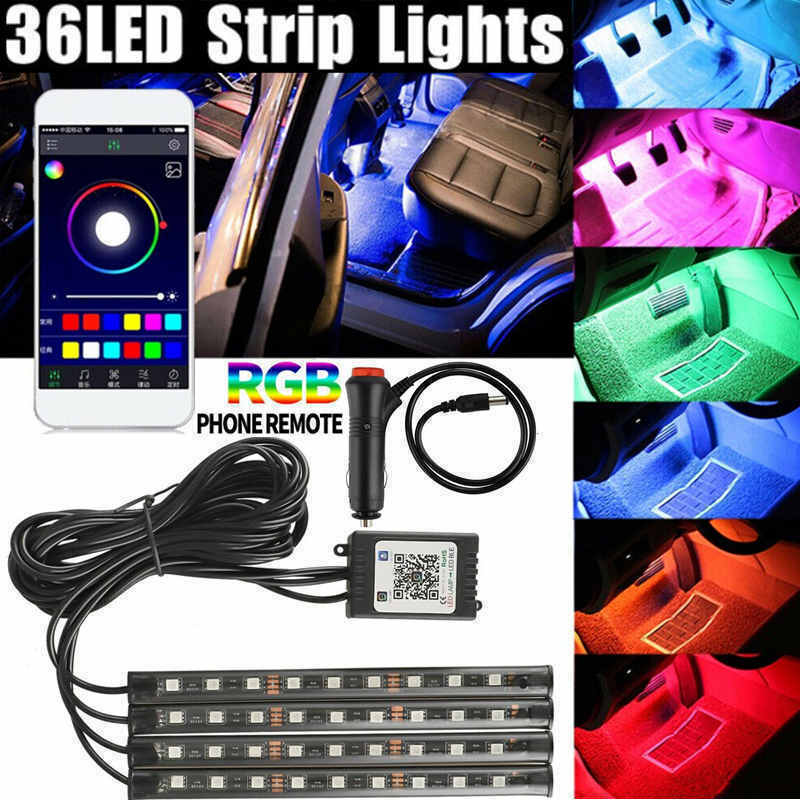 4X12 48 LEDs Car Interior Atmosphere Neon RGB Lights Strip APP Control Bluetooth