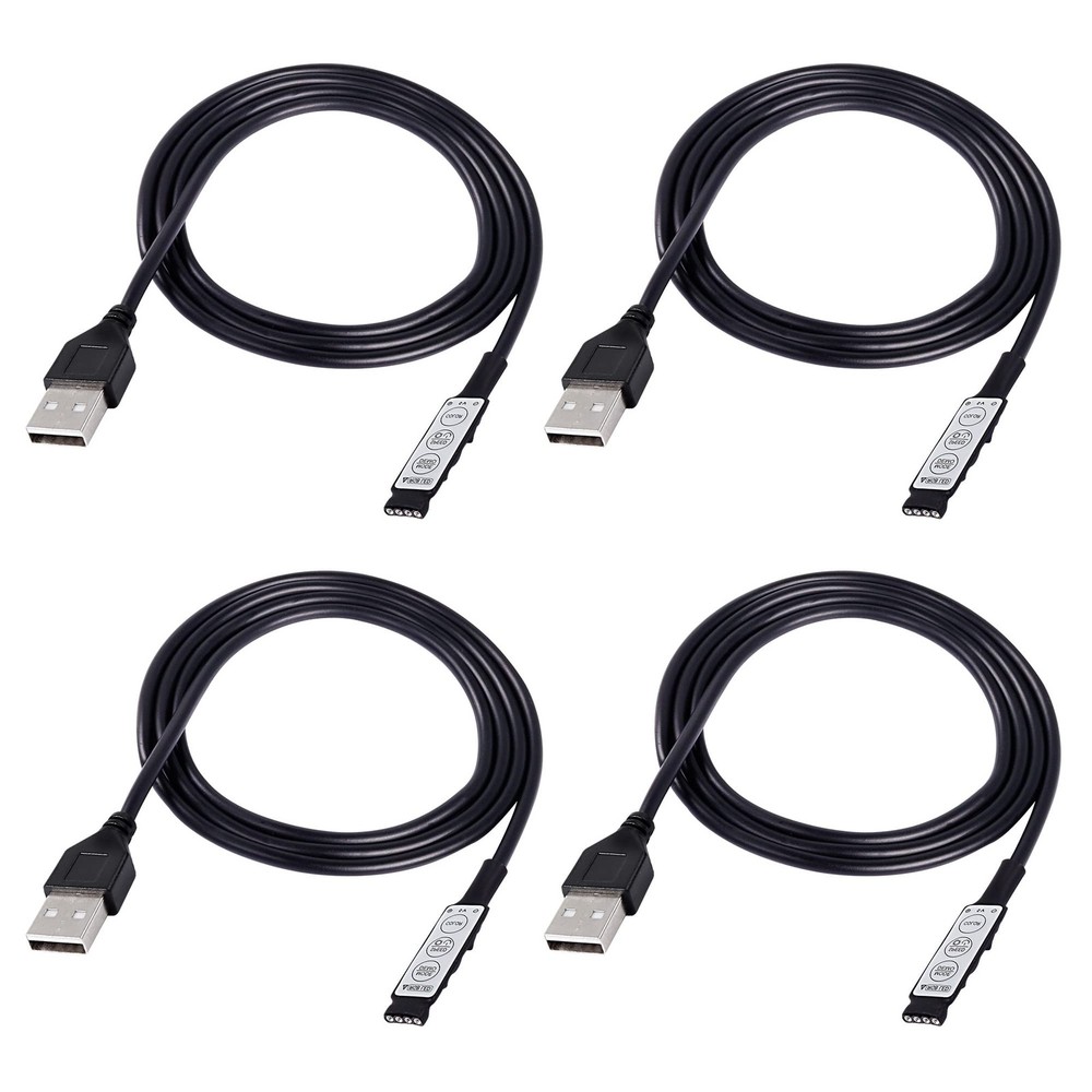 4 PCS DC 5V LED Dimmer USB RGB Controller MultiColor Switch Cable 3.28 FT