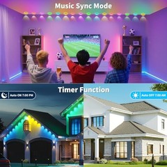 XINKAITE 150FT PERMANENT OUTDOOR LIGHTS WITH 75 LEDS – SMART RGB+IC – WHITE/RED