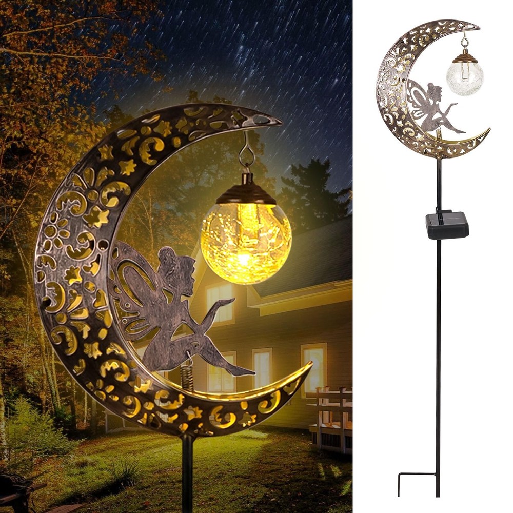 Solar Garden Lights Outdoor Decor,Moon Fairy Crackle Glass Lights,Waterproof …