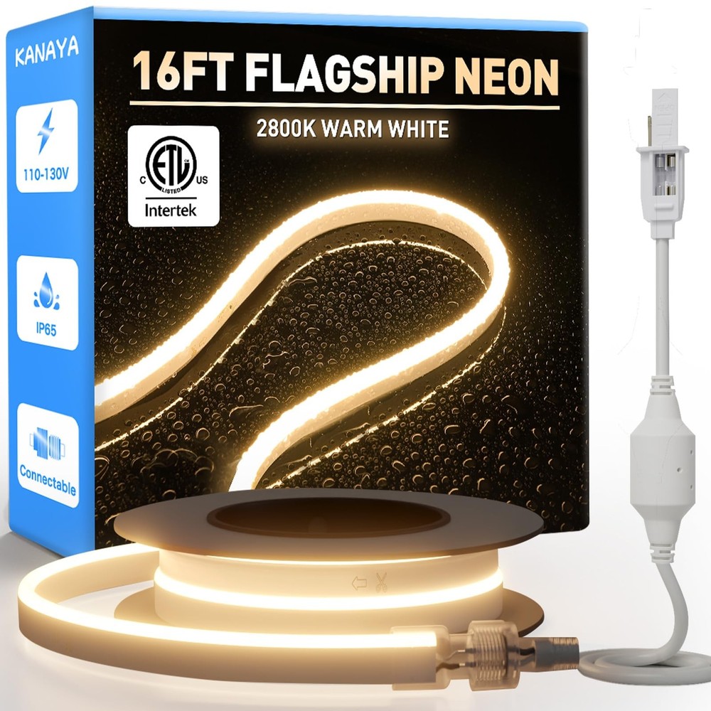 16ft Led Neon Rope Light ETL Listed, AC 110V-120V Connectable Cuttable Lighti…
