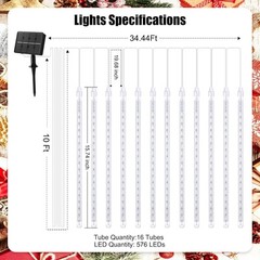 Solar Meteor Shower Lights Outdoor – 576 LED Rain Drop with Pure White