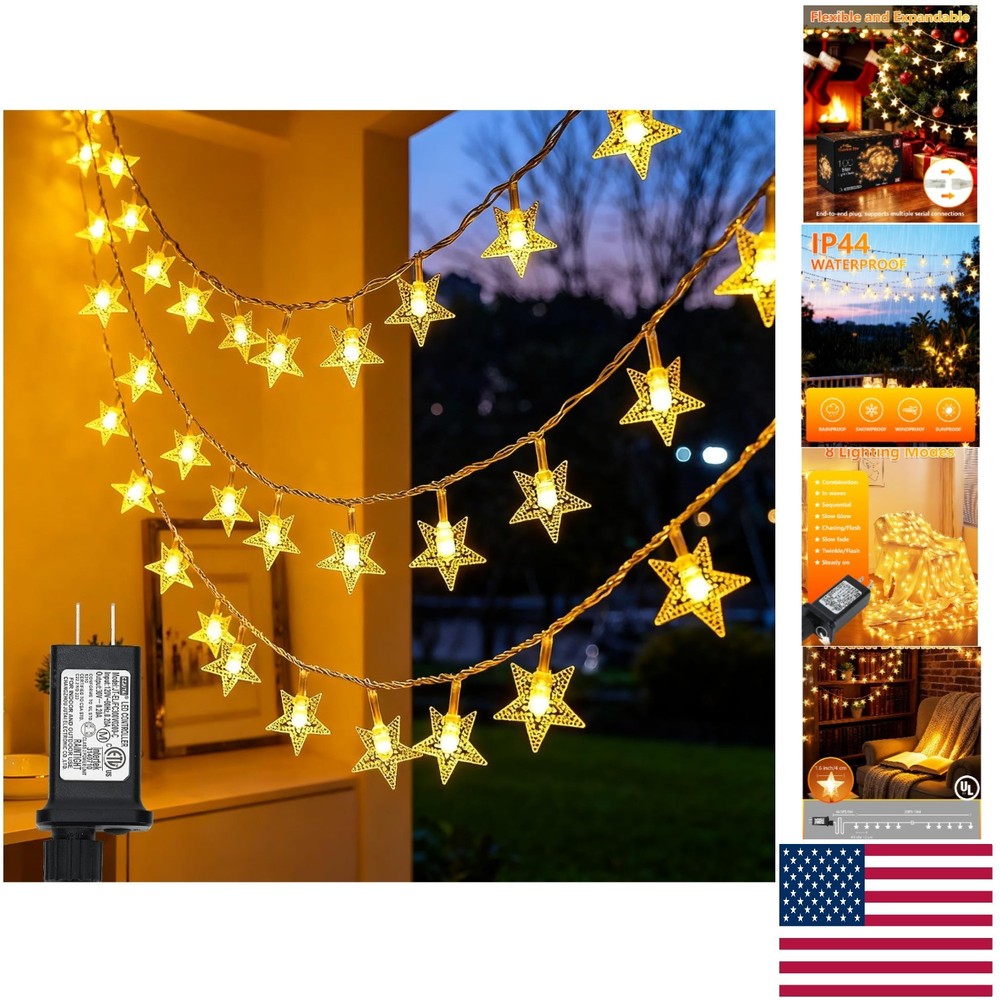 Energy-Saving 100 LED Star Fairy Lights – 33FT Warm White Indoor/Outdoor Decor