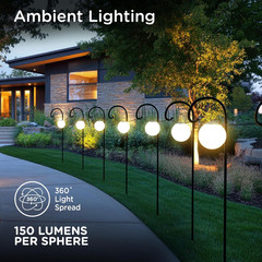 Vibe Sphere 57Ft Outdoor String Lights, 12 RGBWIC Bulbs, Smart App Compatible