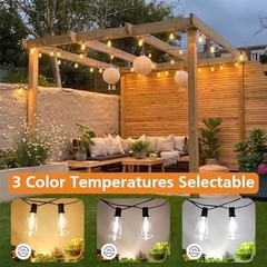 BRIGHTOWN 3-Color in 1 LED Outdoor String Lights with Remote, 100FT Edison –