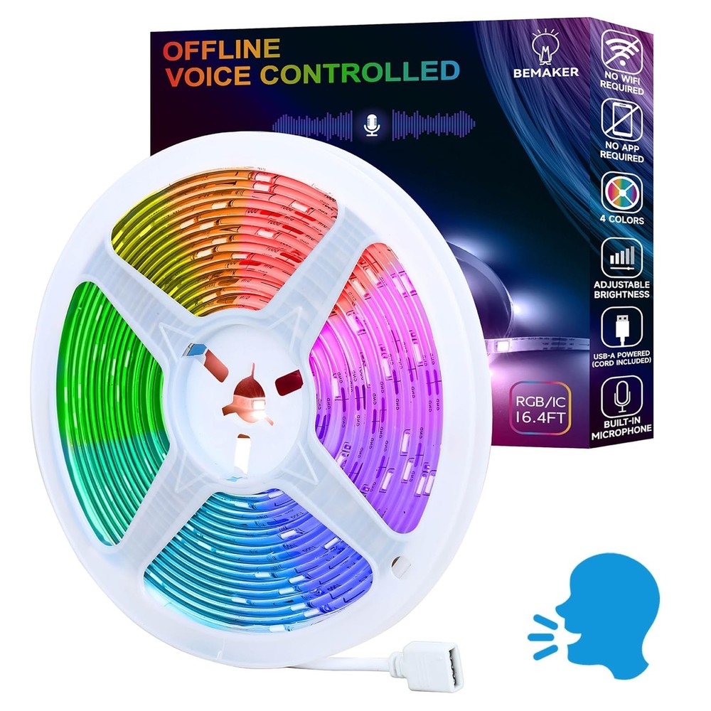 AI Voice Activated Led Lights Strip, Indoor Kids Bedroom Night Lighting RGB I…