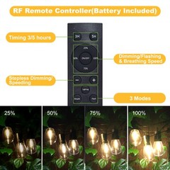 49FT Outdoor String Lights Dimmable Remote IP65 Waterproof Christmas Lights