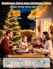 BRIGHTEVER CHRISTMAS LIGHTS FOR TREE – 1100 BULBS 360FT, PLUG-IN – WARM WHITE