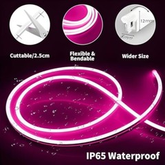 Super Bright 12V LED Neon Rope Light, 16.4ft, multicolor 3000K, IP65 Waterproof