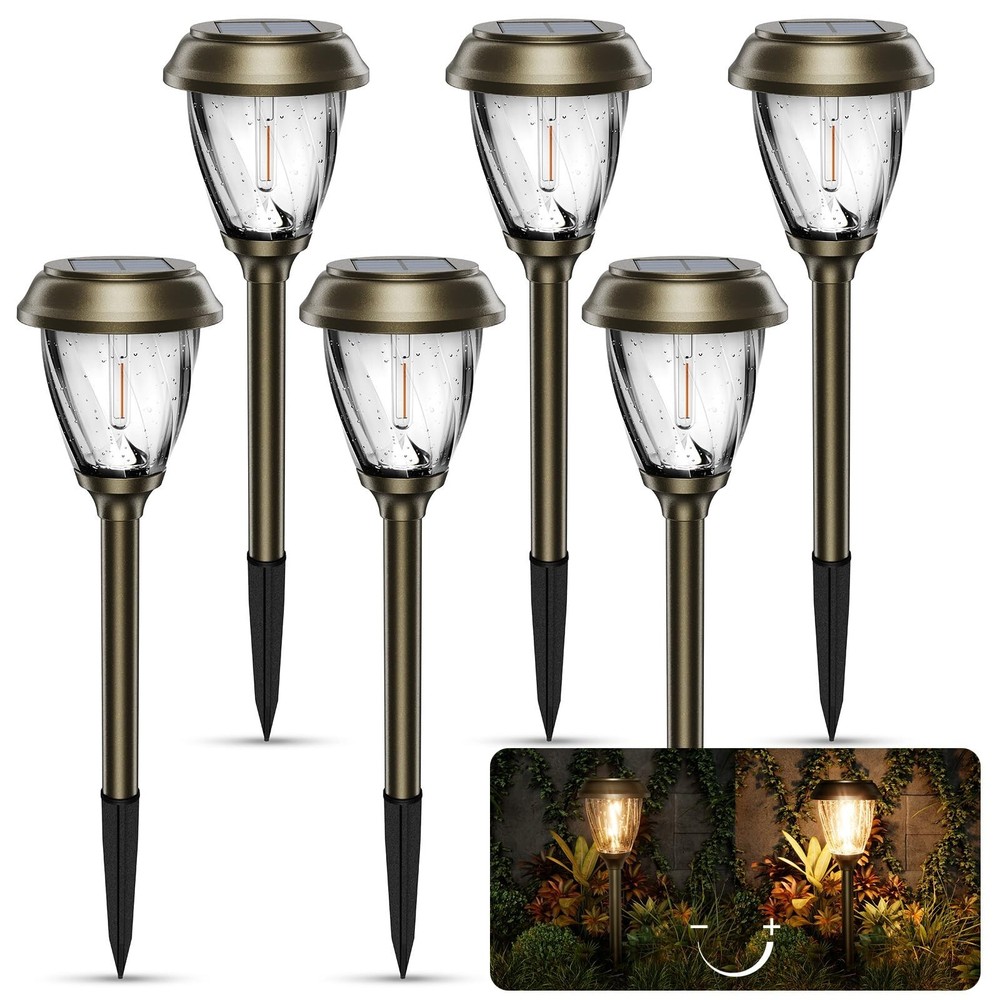 XMCOSY+ Solar Pathway Lights Outdoor, 10/25 LM in 2 Lighting Modes, Glass Sta…