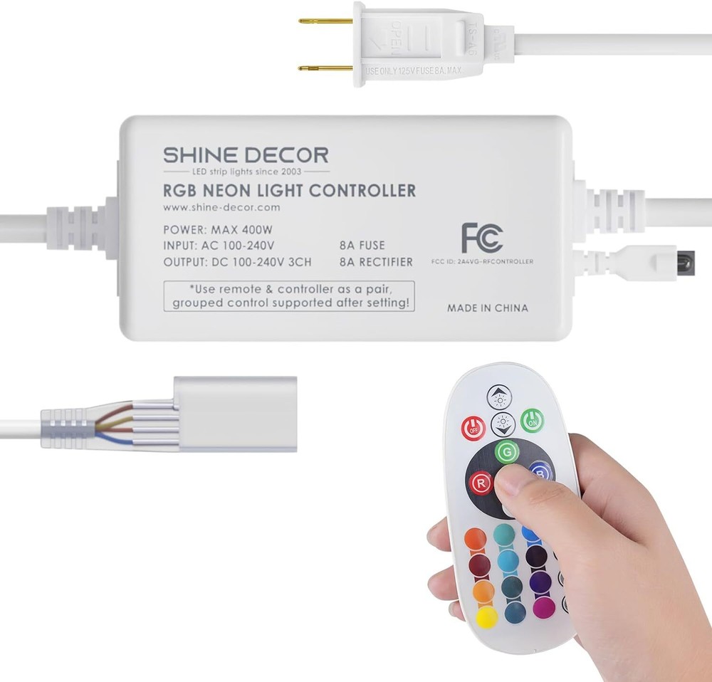 Shine Decor Controller with Remote, Power Supply for 10mm W x 20mm Multicolor