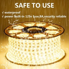 110V GUOTONG Led Strip Light Led Rope Lights Outdoor Indoor Use 3000K Warm White