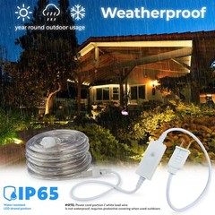 Warm White 8-Mode LED Outdoor Waterproof Rope Light 10′ 25′ 50′ 100′ 150′ 300’ft