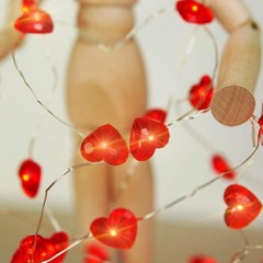 red 50-16-Foot Heart-Shaped Light, USB Plug and Battery-Powered Indoor and Ou…