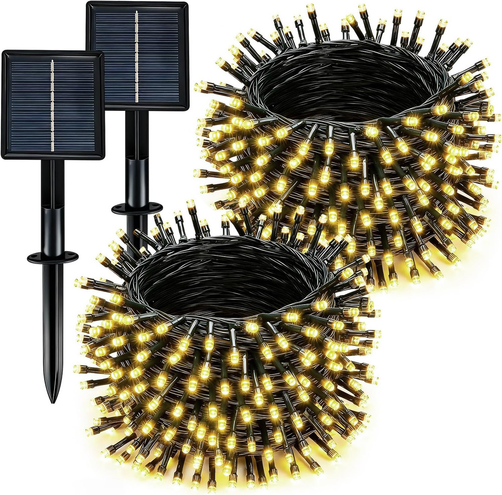 Solar String Lights Outdoor Waterproof 2 Pack Total 66Ft 200LED 8 Modes Twinkle
