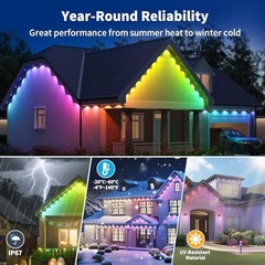 XINKAITE 150FT PERMANENT OUTDOOR LIGHTS WITH 75 LEDS – SMART RGB+IC – WHITE/RED