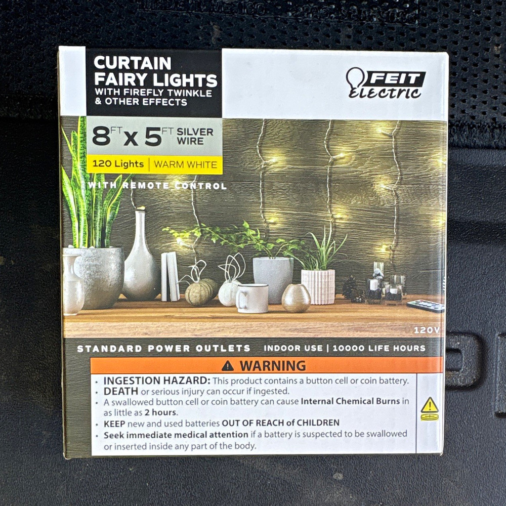 Feit Electric LED Curtain Fairy Lights Warm White 8ft x 5ft 120-Light Remote