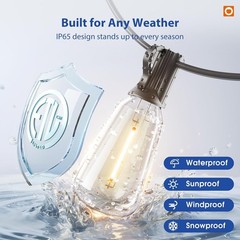 50FT Outdoor String Lights ST38 LED with Remote Waterproof Dimmable