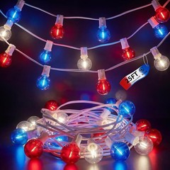 25Ft G40 LED Globe Lights Red White Blue Waterproof Patriotic String Lights 27 B