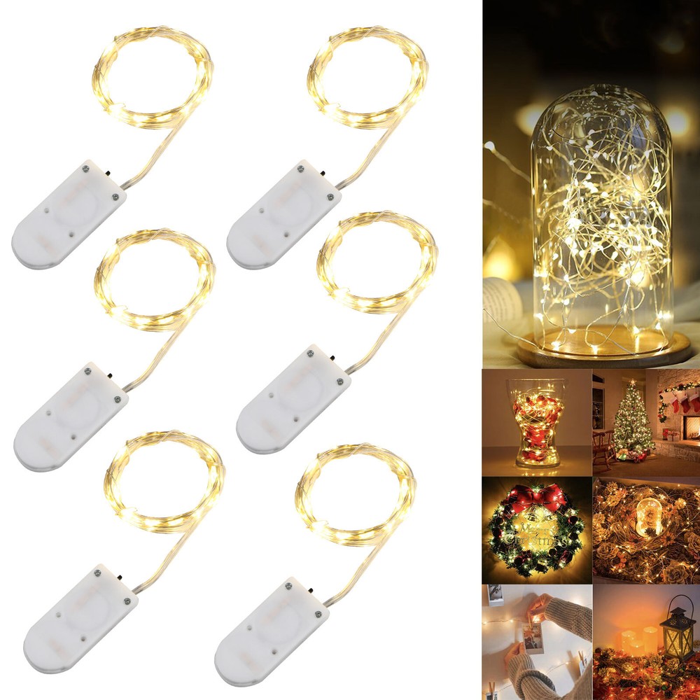 6PCS 20 LEDs Copper Wire String Fairy Lights Battery Operated Mini LED 6.6ft