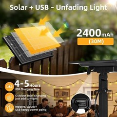 100 FT Guirnalda Cadena Tira De Bombillas Luces LED Para Exterior Patio Jardin