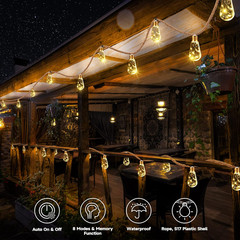 Solar Outdoor String Lights, 20Ft Vintage Rope Hemp Solar Patio Lights, Waterpro