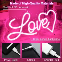 Love Heart neon Sign – 10 Levels Dimmable USB neon Lights for Wall, Kids Bedr…