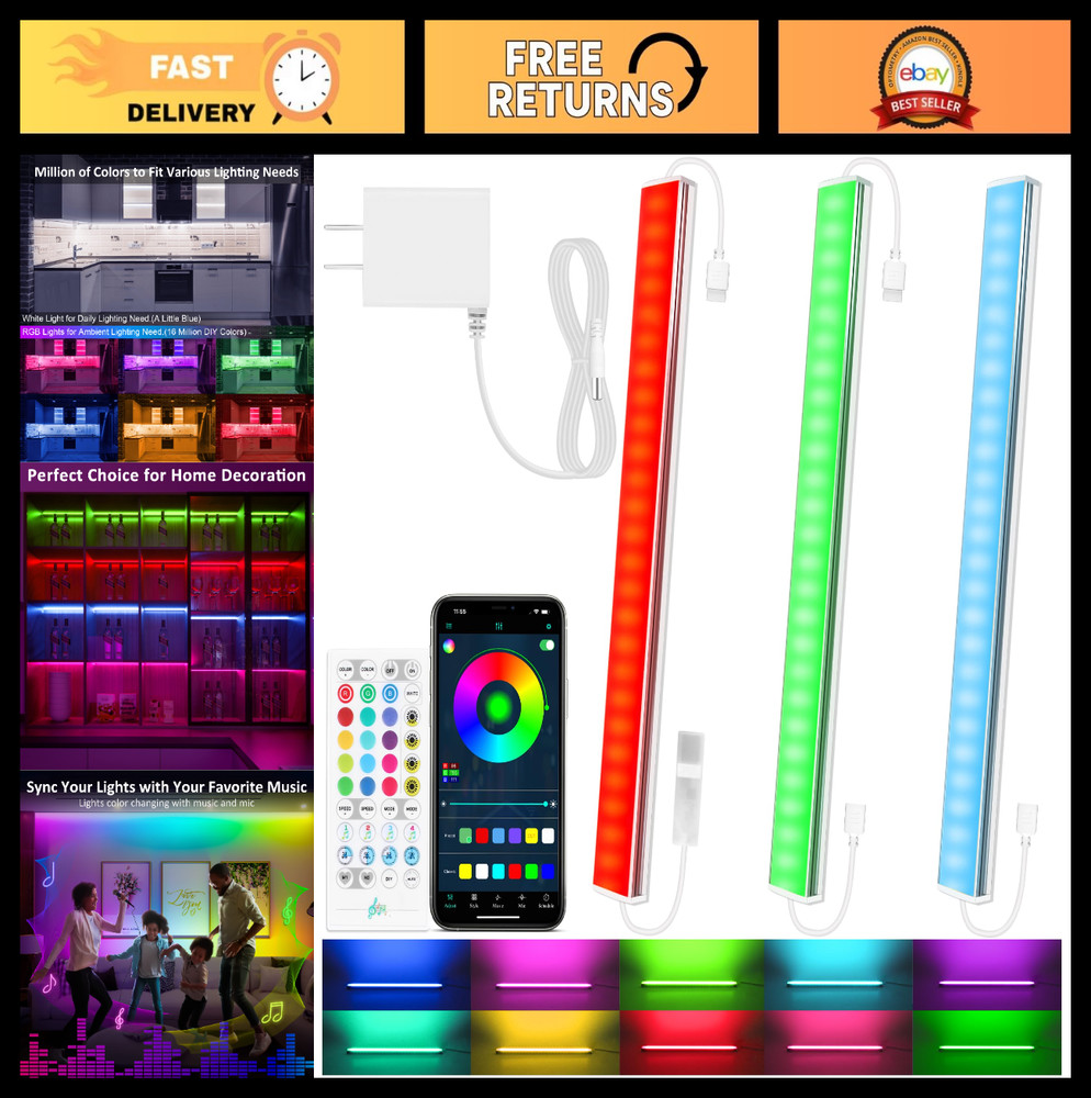RGB Under Cabinet Lights Kit – Smart App & Remote Control, Dimmable LED Bar for