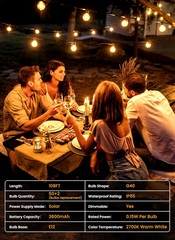 108FT 52LED Solar String Lights Outdoor with Remote & USB Port, Shatterproof Bul