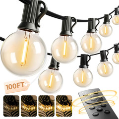 100FT Outdoor String Lights G40 with Remote, 54 LED Shatterproof Bulbs, Dimmable