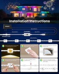 200FT RGB+IC Outdoor String Lights, 24V Waterproof Roof & Eaves Lighting, App &