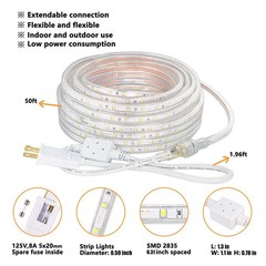 50ft Led Rope Lights Outdoor Waterproof 110v Flexible Daylight White Bright Ligh