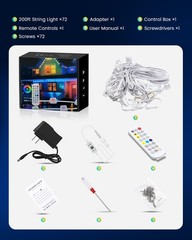 200FT RGB+IC Outdoor String Lights, 24V Waterproof Roof & Eaves Lighting, App &