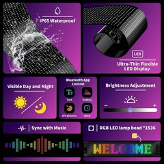 1PCS LED Eyes for Car Windshield 23.4″x4.7″, Programmable Animated Black