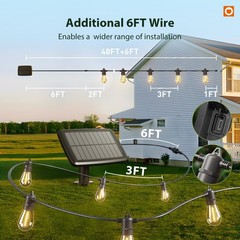54FT(48+6) Solar String Lights Outdoor Waterproof with USB 48+6FT(16 Sockets)