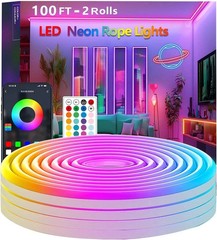 100Ft LED Neon Rope Lights with App and Remote Control, IP65 Waterproof Neon Str