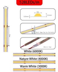 COB LED Strip Light High Density Flexible COB 480/528LEDs/m Lights Tape Dimmable