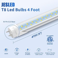 Energy-Saving T8 4FT LED Bulbs 24W, 3200 Lumens, Hassle-Free Installation 4Pack