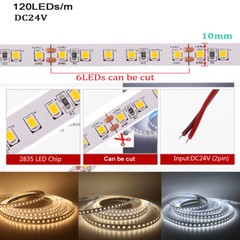 DC 24V 2835 LED strip 180leds/m 10mm white super Bright Flexible Tape 10M /roll