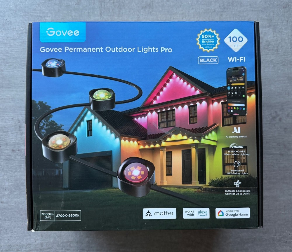 Govee Permanent Outdoor Lights Pro | 100ft (Black) New In Box