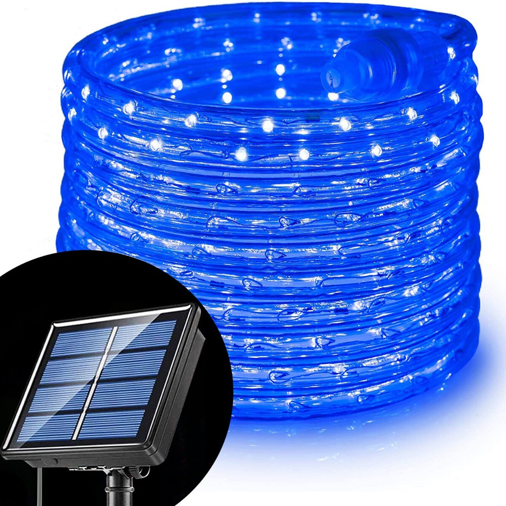 105FT Blue Solar LED Rope Lights 8 Mode Outdoor Waterproof for Home Garden Lamp
