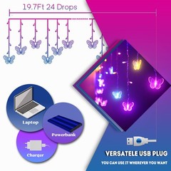 Butterfly Fairy Lights for Bedroom Curtain Ceiling Wall Decor USB Plug-in 120…
