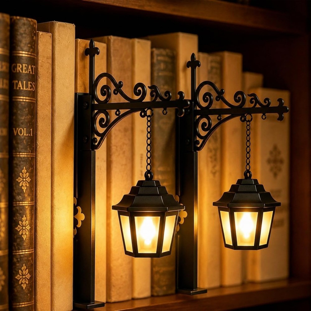 Mini Library Lantern Bookshelf Lamp Book Shelf Lighting Decor Night Light 2 PACK