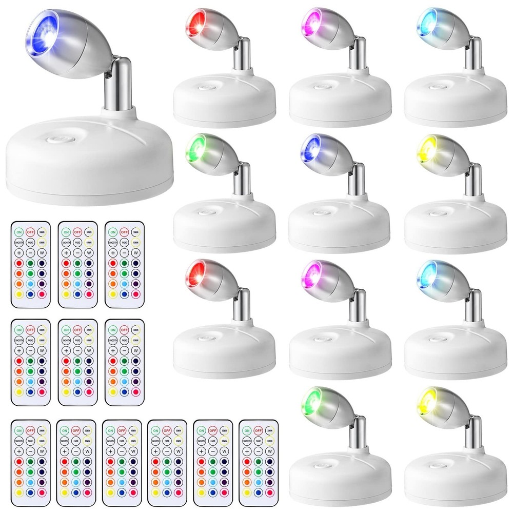 12 Pcs Battery Operated Spotlights Indoor LED Spot Display, White