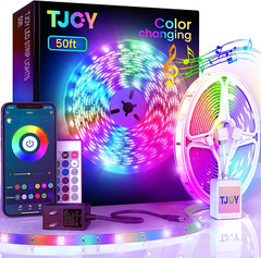 50Ft Bluetooth LED Strip Light Music Sync 5050 LED Color Changing Phone Remote
