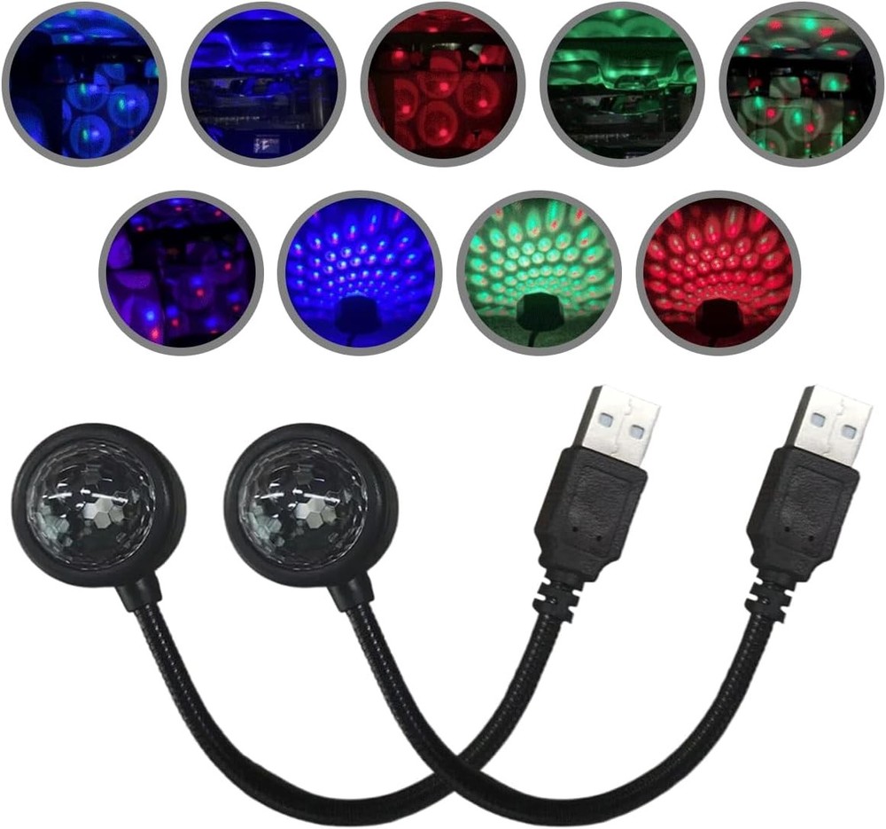 USB Car Roof Star Projector Night Light, Adjustable Interior 2PCS, Black