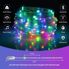 66 feet 200 LEDs Smart LED String Fairy Lights, Color-Changing LEDs, Music Sync