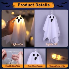 9FT Battery Powered Halloween Decoration Ghost Garland Lights Banner Party Decor