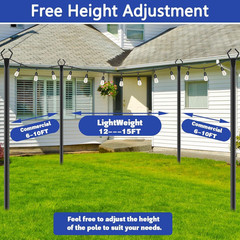 4 Pack 10 Ft Heavy Duty Metal String Light Poles Adjustable Outdoor Lighting Sta