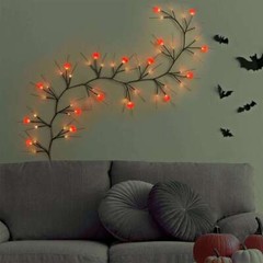 6 Ft Halloween Willow Vine Twig Garland with 54 LED Orange & Purple Lights, Pump